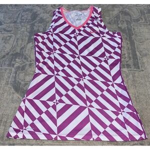 Nike Pro Dri Fit Fitted Womens V Neck Pink White Geometric Tank Top Sz Medium